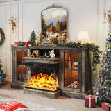 oneinmil 59'' Fireplace TV Stand, 3 Sided Glass Media Entertainment Center Console Table for TVs up to 65'' with Glass Door Adjustable Flame LED Color for Living Room, Set of TV Table, Grey oneinmil