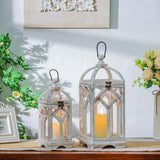 Romadedi Decorative Candle Lantern Wood - Rustic Wooden Lantern for Farmhouse Home Living Room Shelf Patio Table Decoration Christmas Holloween Wedding Party Table Centerpiece, Washedwhite Romadedi