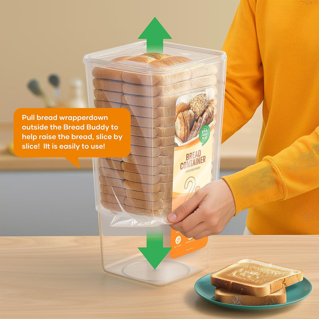 DaCool Bread Box 2 Pack, Plastic Bread Container, Bread Storage for Kitchen Counter, Bread Keeper with Airtight Lid, Tall Bread Saver, Sandwich Bread Holder, 5.6 Qt / 5.3L Each DaCool