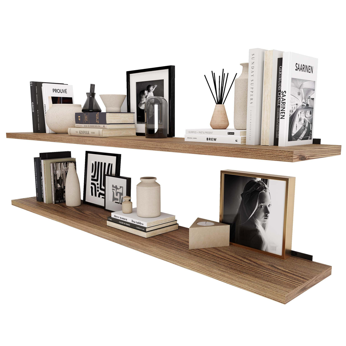 Wallniture Palm 60 inch Long x 10 in Deep Rustic Floating Shelves for Wall Storage, Wall Book Shelf for Living Room, Shelves Laundry Room, Home Office, Set of 2, Burnt Finish, Real Wood Wallniture