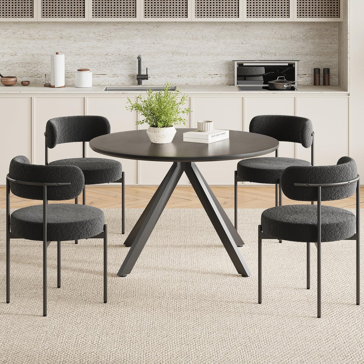 Farini Black Dining Table for 4-6 Person,47" Round Wooden Dining Tabletop and Metal Frame for Home Kitchen Dining Desk (47 inch,120cm) - WoodArtSupply