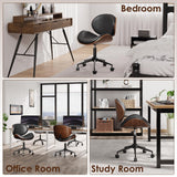 LUXOAK Ergonomic Home Office Desk Chair Set of 2, Mid-Century Modern Armless Chair with PU Leather/360°Swivel Wheels/Seat Height Adjustable for Office, Study, Black LUXOAK