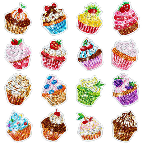 Xuhal 16 Pcs Diamond Painting Magnets DIY Diamond Painting Kits for Gem Art Magnet Fridge Stickers for Beginners Adults DIY Crafts Party(Cupcake) Xuhal