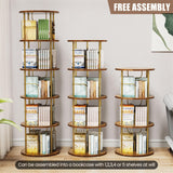 Flycity 5 Tier Rotating Bookshelf, 360° Corner Bookshelf Tower, Round Revolving Bookcase with Special Visible Partition Storage, Narrow Book Shelf Organizer for Living Room, Small Space, Gold Flycity