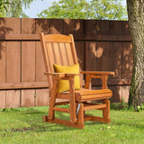 VINGLI Outdoor Glider Chair Wood Patio Glider with Cup Holder, Porch Glider with Smooth Rocking Mechanism, Heavy Duty 600 LBS VINGLI