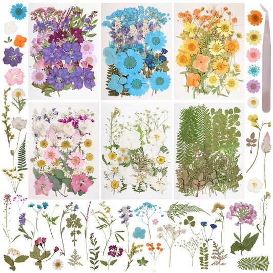 179Pcs Dried Pressed Flowers Real Pressed Flowers Natural Dry Leaves Bulk Mixed Colorful Herbs Kit with Tweezers for Scrapbooking DIY Candle Jewelry Crafts Making (Delicate Color) - WoodArtSupply