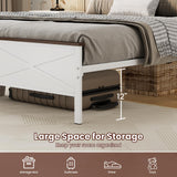 VOPEAK Farmhouse Queen Metal Bed Frame with Headboard and Footboard, Under-Bed Storage, Noise-Free, Easy Assembly, White VOPEAK