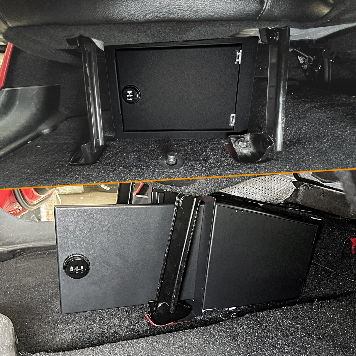 BESTAOO Under Seat Storage Lock Box Gun Safe Security Locking Organizer Compatible with 2018-2025 Jeep Wrangler JL 4 Door 4XE Interior Accessories Passenger Side Rear Underseat Storage Tray, Black BESTAOO