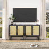 LYNSOM Buffet Cabinet with Storage, Sideboard Buffet Storage Cabinet with Rattan Decorated Doors, Set of 2 Accent Cabinet with Solid Wood Feet for Living Room, Entry, Hallway, Black LYNSOM