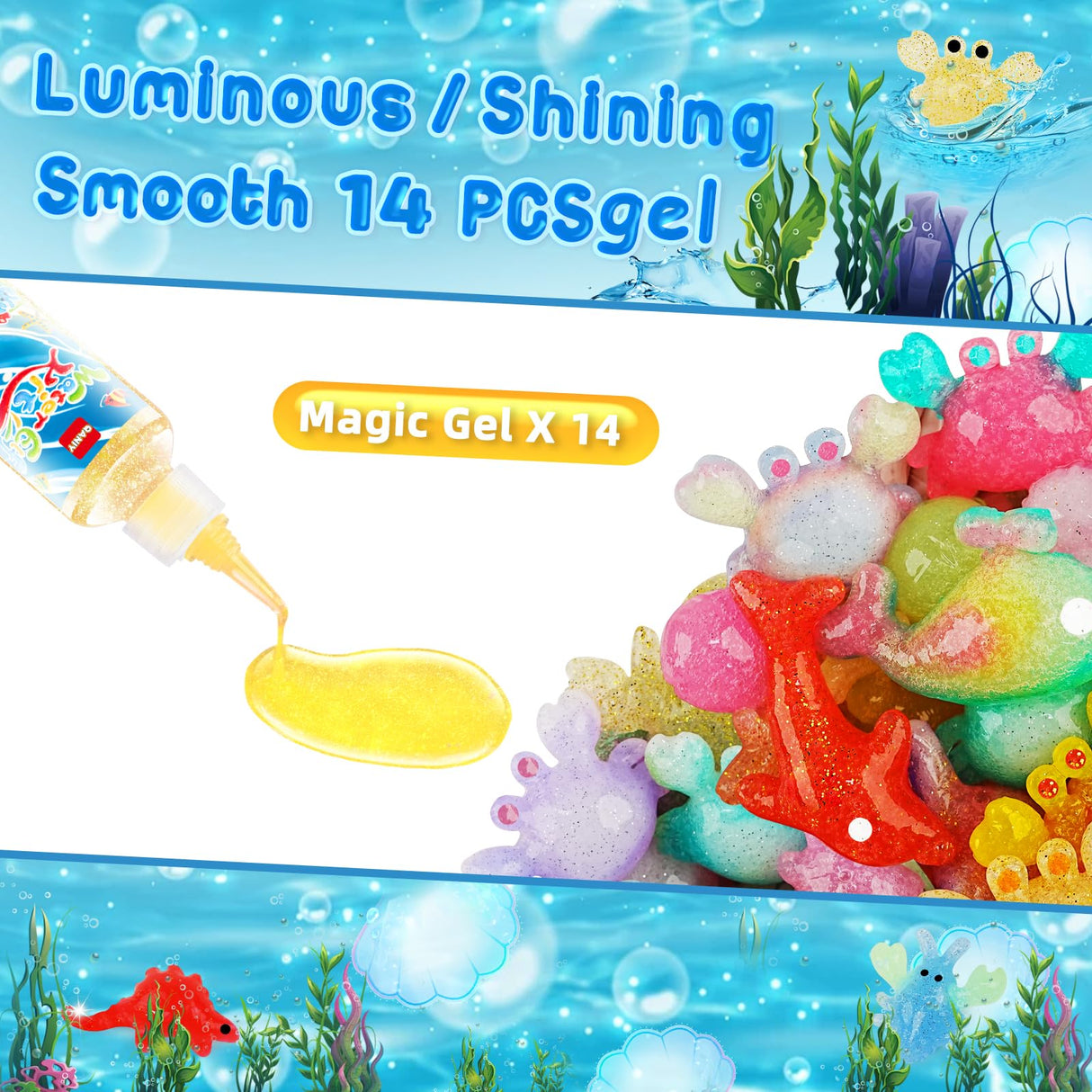 QANIY Magic Water Elf Toy Kit, Crafts for Kids Ages 4-8, Squishy Maker Set with 14 Magic Gels and 10 Molds, Aqua Fairy for Kids, Make Your Own Squishies Toys QANIY