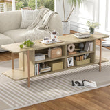 Giluta TV Stand for TV up to 75 Inch, Wood TV Cabinet with Open Storage, Entertainment Center TV Console Table, Coffee Table for Living Room (Light Oak) Giluta