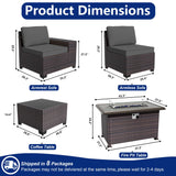 ASJMR Outdoor Patio Furniture Set with Fire Pit Table, 13 Pieces Outdoor Furniture Set Patio Sectional Set w/43in Propane Fire Pit, PE Wicker Rattan Patio Conversation Sets - Black. ASJMR