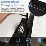 Triple Bunk Bed with LED Light,Metal Heavy Duty 3 Bunk Beds for Kids with Charge Station & Storage Shelf, Convertible Three Bunk Beds for Girls Boys Teens,Can be Separated into 3 Beds, Black Mirightone