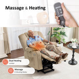 MCombo Oversized Power Lift Recliner Chair Sofa with Massage and Heat for Elderly People Petite, USB Ports, Side Pockets, Fabric R7561 (Beige, Small-Oversize) MCombo