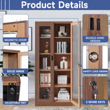 Anxxsu Display Cabinet with Glass Doors, Display Case Cabinet for Collectibles, Curio Display Cabinet with 4 Adjustable Shelves, 71" Glass Display Cabinet for Home Living Room (Wood Color) Anxxsu