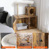 YOCAN Multi-Functional Cat Tree with Litter Box Enclosure, Wooden Apartment with Scratching Post, Modern Style Cat Tree Furniture with Hidden Tower, Cat House Furniture (Brown, L:31.5'') YOCAN
