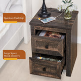 AMERLIFE Nightstand Set of 2 with Charging Station, Rustic Bedside Table with Drawers Storage, Farmhouse Wood Night Stand for Bedroom, Living Room, Dark Oak AMERLIFE
