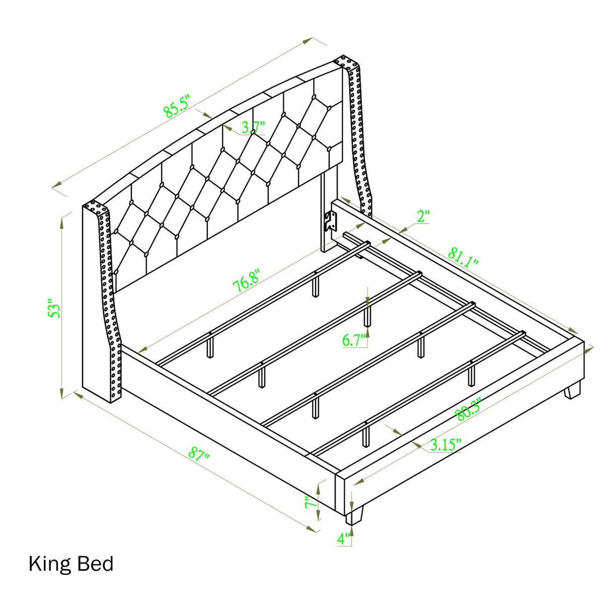 Roundhill Furniture Nantarre Fabric Tufted Wingback Upholstered Bed with Nailhead Trim, King, Tan Roundhill Furniture