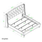 Roundhill Furniture Nantarre Fabric Tufted Wingback Upholstered Bed with Nailhead Trim, King, Tan Roundhill Furniture