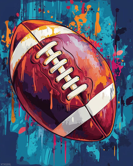 XTXGERL American Football Paint by Number, Ball Sport Paint by Numbers Kit for Adults, Graffiti DIY Oil Painting Poster for Sports Lovers, Canvas Print Home Room Wall Art (16x20inch, No Frame) XTXGERL