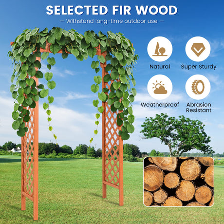 Tangkula 88-Inch Wooden Garden Arbor with Trellis, Decoration Outdoor Rose Arbor with Metal Connection for Climbing Plants, Wedding Arch for Ceremony, Bridal Party, Archway, Lawn, Patio Tangkula