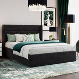 SHA CERLIN Full Size Lift Up Storage Bed/Velvet Upholstered/Modern Wingback Headboard/Upholstered Platform Bed Frame/Hydraulic Storage/No Box Spring Needed/Black SHA CERLIN