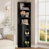 IRONCK 71" Tall Corner Cabinet with Doors, 5-Tier Open Bookcase and Bookshelf, Freestanding Display Storage Shelves Tall Bookcase for Bedroom, Living Room and Office, Black IRONCK