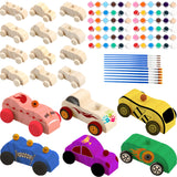 Feradny 42 Pcs Unfinished Wooden Cars Include 18 Wood DIY Car Toys Wood Car Crafts Painting with 24 Painting Tools for Kids Home Activities Arts Crafts Projects Easy Woodworking Party Favors Feradny