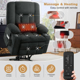 Madaha Electric Power Large Lift Recliner Chair Sofa with Massage and Heat for Elderly, Oversized Lay Flat Dual Motor Infinite Position Recliner Chair, Side Pockets, Cup Holders, USB Ports (Grey) Madaha
