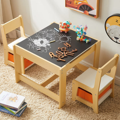 Kids Table and Chair Set, 3 in 1 Wooden Activity Table with Storage Drawer for Toddlers Drawing, Reading, Crafts, Play, 2 in 1 Detachable Tabletop