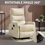 PELUMY Manual Recliner Chair with Heat & Vibration Massage, 360° Swivel Rocker Recliner with 155° Recline and Lumbar Heat, Compact Recliner for Living Room & Small Spaces (Breathable Leather, Beige) PELUMY