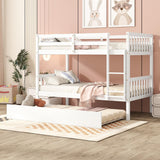 Bellemave Twin Over Twin Bunk Bed with Trundle,Convertible Bunk Beds with Ladder & Safety Guardrails,Twin Size Bunk Beds for Kids Girls Boys,White Bellemave
