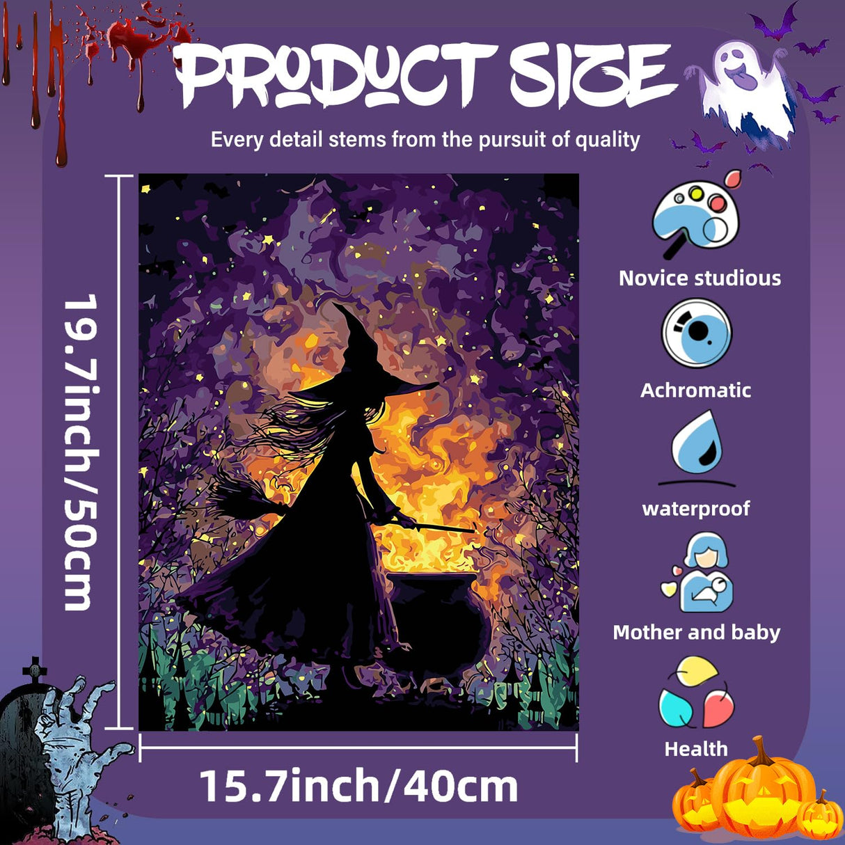 Aestalrcus Halloween Paint by Numbers Kit for Adults, Halloween Witch Paint by Numbers for Adults Beginner, Painting by Numbers Kits, Relaxation Home Wall Decoration and Gifts 16x20inch Aestalrcus