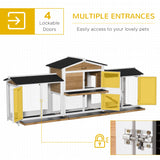 PawHut 90.5" Wooden Rabbit Hutch Bunny Cage Pet Playpen House Enclosure with Double Side Run Boxes, No Leak Tray, Ramp, for Guinea Pig and Small Animals, White PawHut