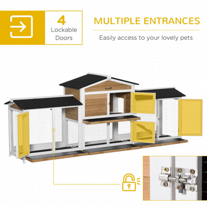 PawHut 90.5" Wooden Rabbit Hutch Bunny Cage Pet Playpen House Enclosure with Double Side Run Boxes, No Leak Tray, Ramp, for Guinea Pig and Small Animals, White - WoodArtSupply