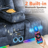 Houjud Power Reclining Loveseat Recliner Sofa with Console, Wall-Hugger RV Couch with USB Ports, Cup Holders, Bluetooth Speakers & Ambient Lighting for Home Theater or Camper, Velvet, Blue Houjud