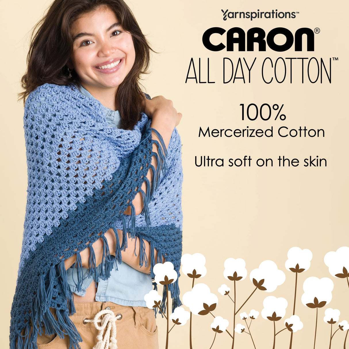 Caron All Day Cotton - 3 Pack of 173 Yards/3.52 oz Eyes Blue 100% Mercerized Cotton Yarn Caron