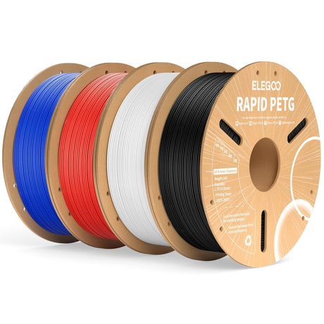 ELEGOO Rapid PETG Filament 1.75mm Bundle 4KG, High Speed 30-600mm/s 3D Printer Filament Accuracy +/- 0.02 mm, 1kg Cardboard Spool(2.2lbs), Fits for Most FDM 3D Printers(Black, White, Blue, Red) ELEGOO