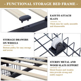 VECELO Queen Size Upholstered Platform Bed Frame with 4 Storage Drawers, Adjustable Velvet Rivets Headboard, Wooden Slats Support, No Box Spring Needed, Easy Assembly VECELO