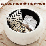 gusohey Large Round Storage Ottoman Coffee Table with Wooden Tabletop, 30.5 Inches Teddy Fleece Tufted Ottoman for Living Room, Bedroom, Apartments, White gusohey
