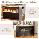 PAKASEPT 43'' Modern Kitchen Island with Storage,Island Table with LED Lights & Cabinet for Kitchen,Imitation Marble Large Dining Table for 4,Dining Room,Living Room,Home Bar,Black PAKASEPT
