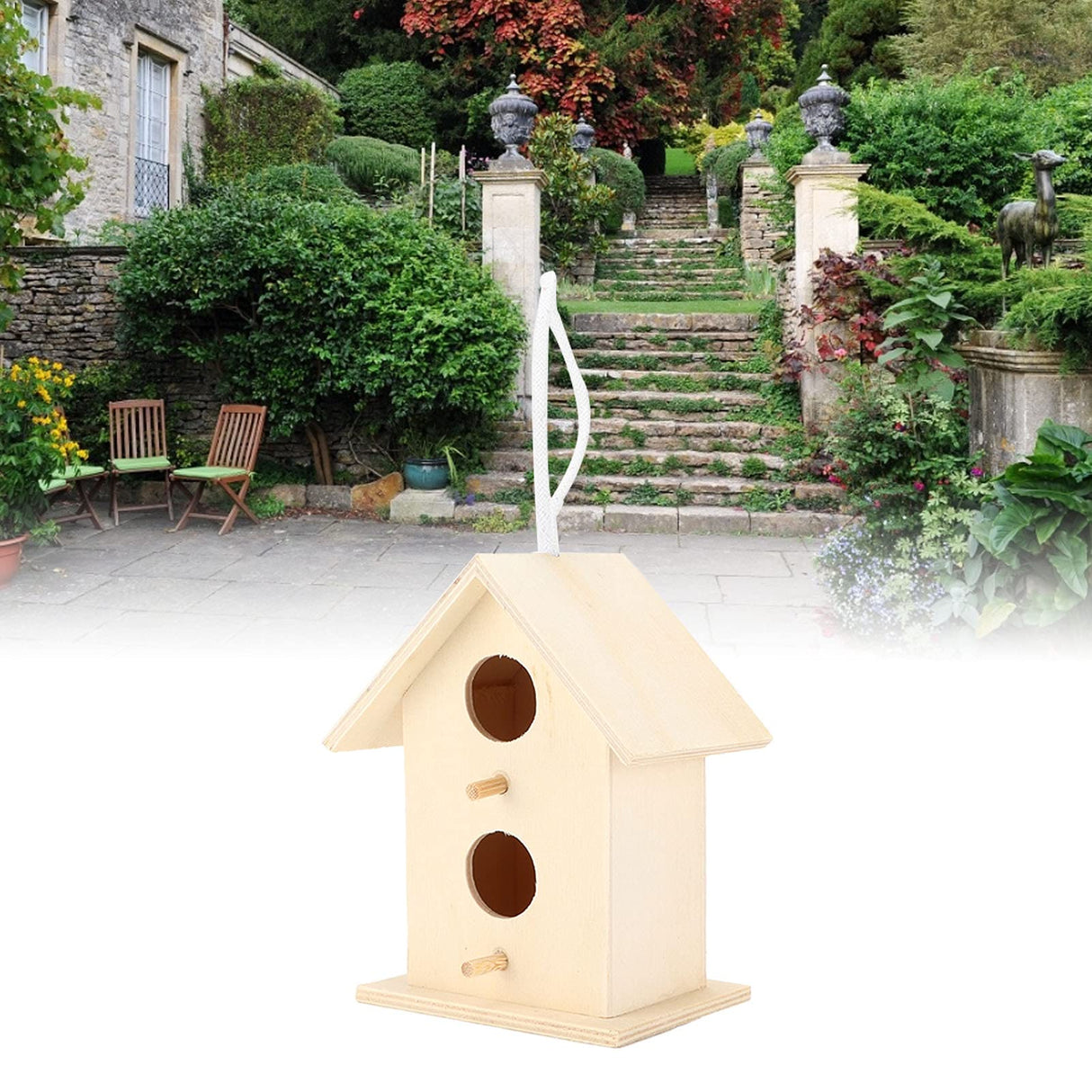 2PCS Bird Houses for Outside, Wooden Birdhouse Unfinished Bird Houses Hanging Wooden Birdhouse Wooden Bird Houses to Paint with Two Holes(#A) Beufee