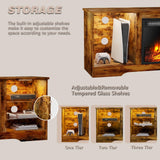 LEMBERI 58 Inches Fireplace TV Stand for TVs up to 65 Inches Console with 18'' Electric Fireplace & Remote, Wooden Modern Entertainment Center for Living Room with LED Light Glass Shelves (Brown) LEMBERI