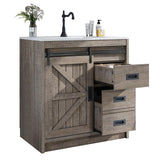 LUXOAK 31" Farmhouse Sliding Barn Door Bathroom Vanity with Sink Combo, Bathroom Vanity Cabinet with Drawers & Metal Handles, Freestanding, Gray LUXOAK
