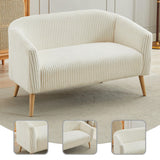 Nahenduo Corduroy Loveseat Sofa and Small Couch for Bedroom, 2 Seater Mini Couch for Small Rooms, 51" W Wood Legs, Comfy Foam+Spring (Ivory White) Nahenduo