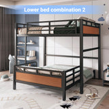 HKOLIE Full XL Over Full XL Bunk Bed, Convertible Metal Bunk Beds Can Separate into Loft Bed and Platform Bed, Heavy Duty Noise-Free Bed Frame with Safety Rails for Adults Teens Kids, Walnut HKOLIE