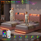 HIFIT Upholstered Twin LED Bed Frame with Charging Station Headboard & 4 Storage Drawers, Velvet Crystal Button-Tufted Princess Twin Size Platform Bed Frames for Kids/Girls, No Box Spring Needed, Pink HIFIT