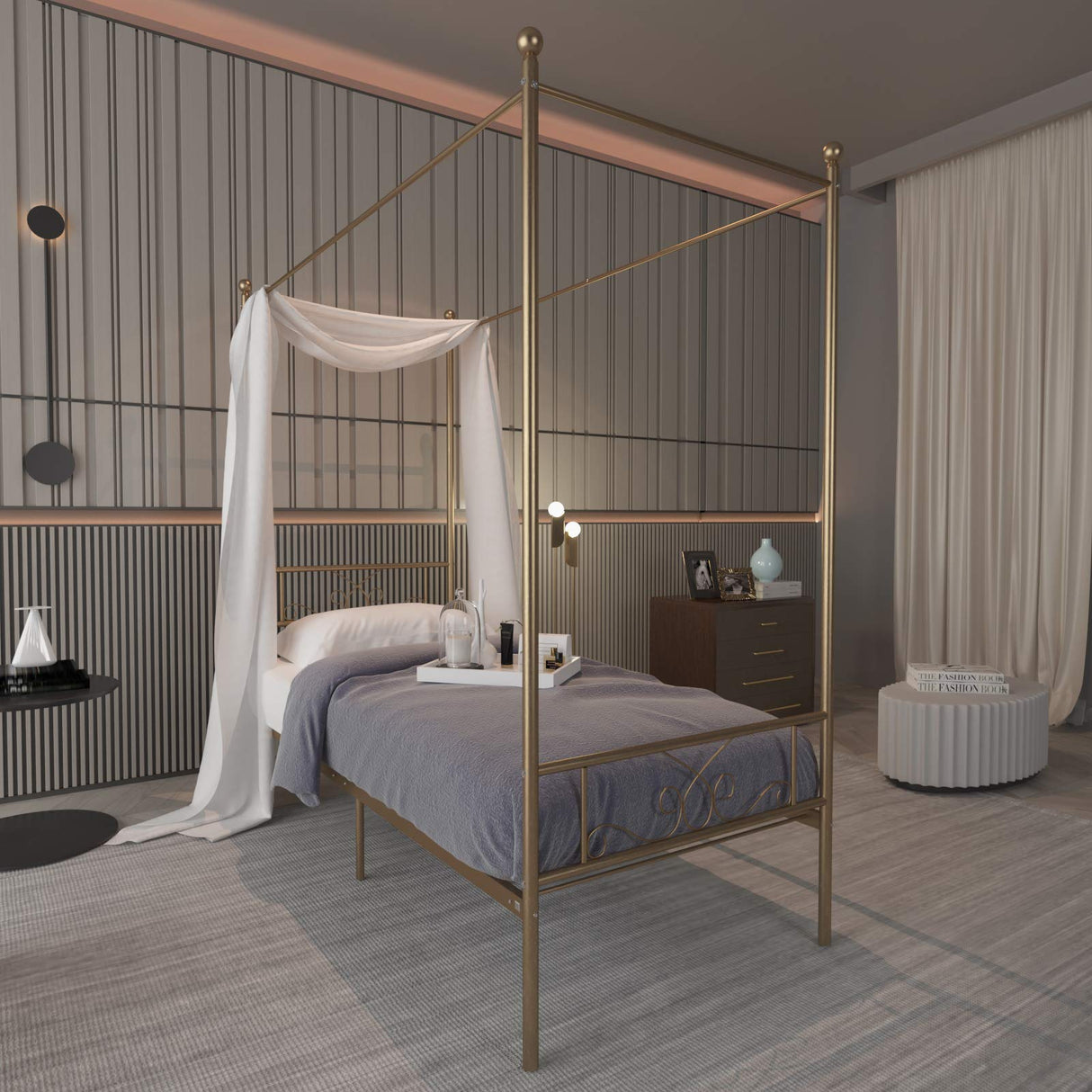 Weehom Twin Canopy Bed Frame with Headboard and Footboard, 4 Posters Metal Bed Frame, No Box Spring Needed, Mattress Foundation Platform Bed for Kids and Adults, Gold Weehom