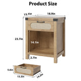GarveeHome Rattan Night Stands Set of 2, Farmhouse Bedside Table, Night Stand with Drawer and Open Shelf, Boho End Table for Living Room,Bedroom, Natural GarveeHome