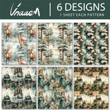 Vnaaem Watercolor Christmas Wrapping Paper 6 Style Reindeer Santa Forest and Flower Holiday Style Gift Wrap for Winter Party Vacation Baby Shower - 20 X 28 Inches 6 Folded Sheets Vnaaem